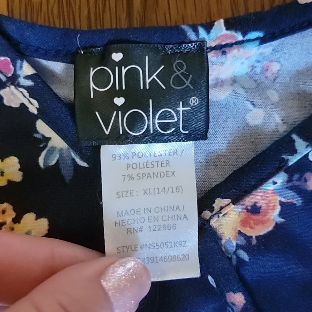 Pink & Violet Girl's Navy Floral Flutter Sleeve Dress - XL (14/16)